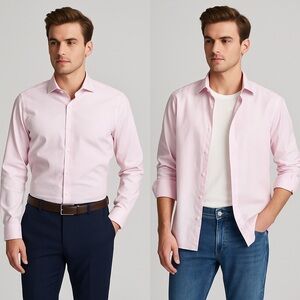 Pink Short-Sleeve Dress Shirt with Pinstripes